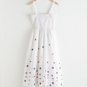 Embroidered Smock Midi Dress